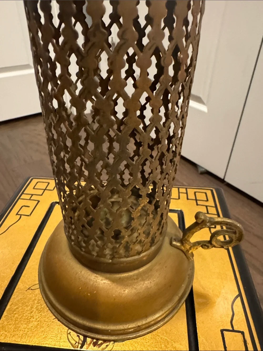 Moroccan Pierced Metal Lantern Candle Holder - Antique Bronze/Brass Tone